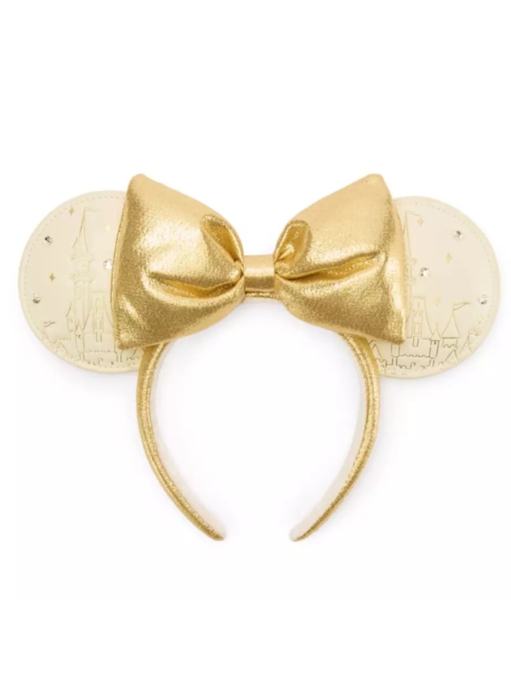 Disney Parks 2026 Mickey Castle Ears Gold Rhinestone Headband - NEW